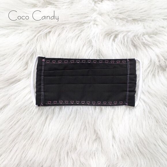 🆕Embroidered Pink Heart Black Fabric Reusable Face Mask - Picture 2 of 6